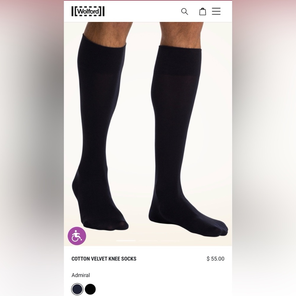 Wolford NWT Men's Cotton Velvet Knee-High Socks - Admiral size 39-40 (US6.5-7.5)